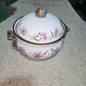 Floral White and Pink Lidded Casserole Dish